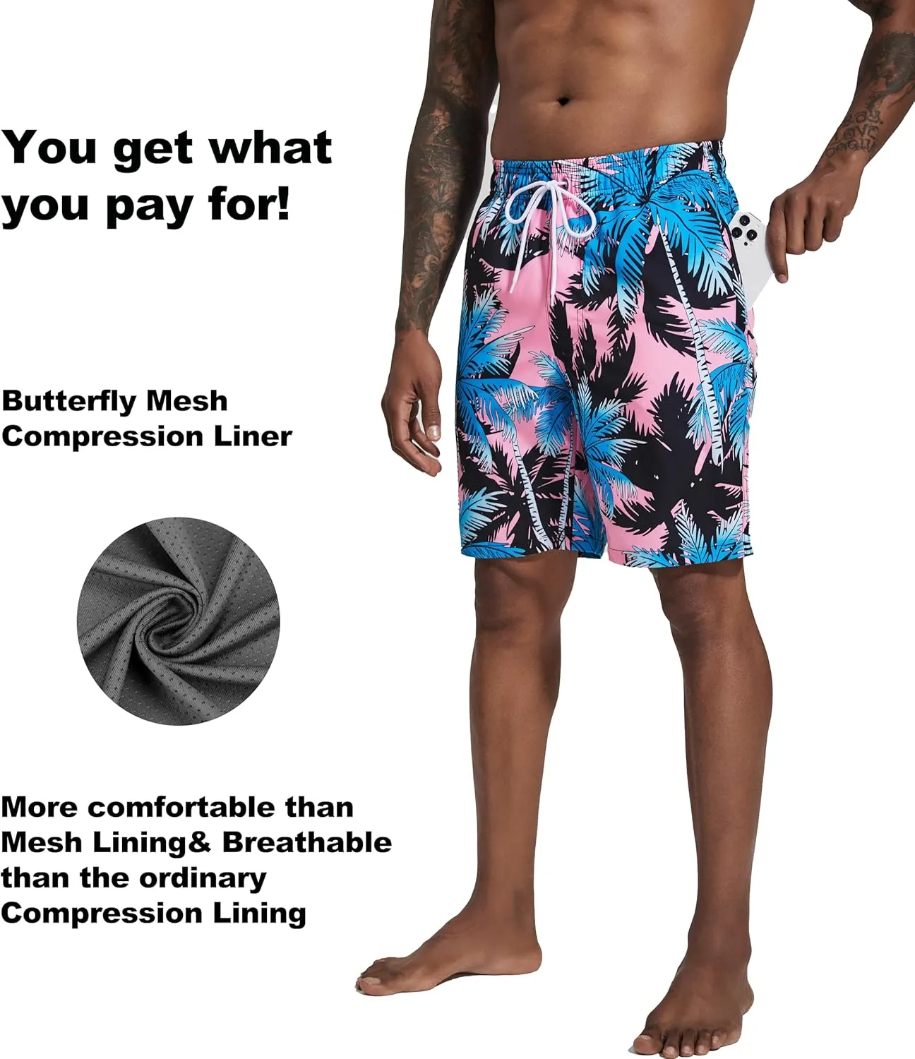 difficort Mens Swim Trunks with Compression Liner Quick Dry Bathing Suits Shorts with Zipper Pockets
