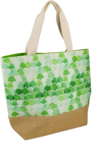 DII Extra Large Jute Summer Beach Bag 17x20.5x5.5", Travel Tote Bag with Top Magnetic Clasp and Cotton Rope Handles, Green Mermaid