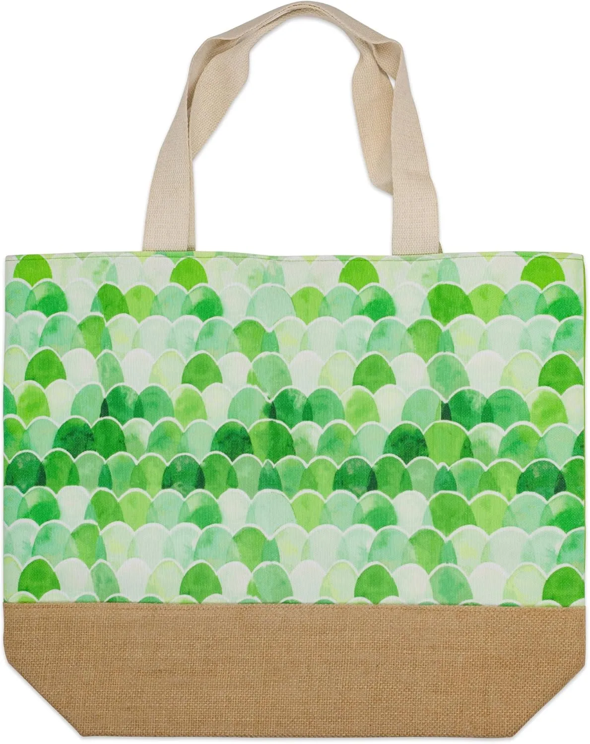DII Extra Large Jute Summer Beach Bag 17x20.5x5.5", Travel Tote Bag with Top Magnetic Clasp and Cotton Rope Handles, Green Mermaid