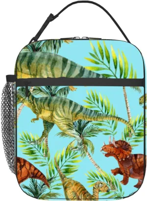 Dinosaur watercolor Insulated Iunch Bag for Men Woman Large Portable Waterproof Reusable Thermal Lunch Box with Pockets for Work Travel Picnic