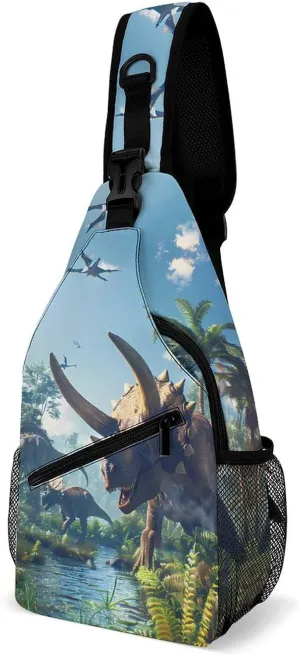 Dinosaurs Triceratops Pterosaur Fashion Chest Bag for Men Small Sling Bag Backpack Crossbody Travel Hiking Daypack