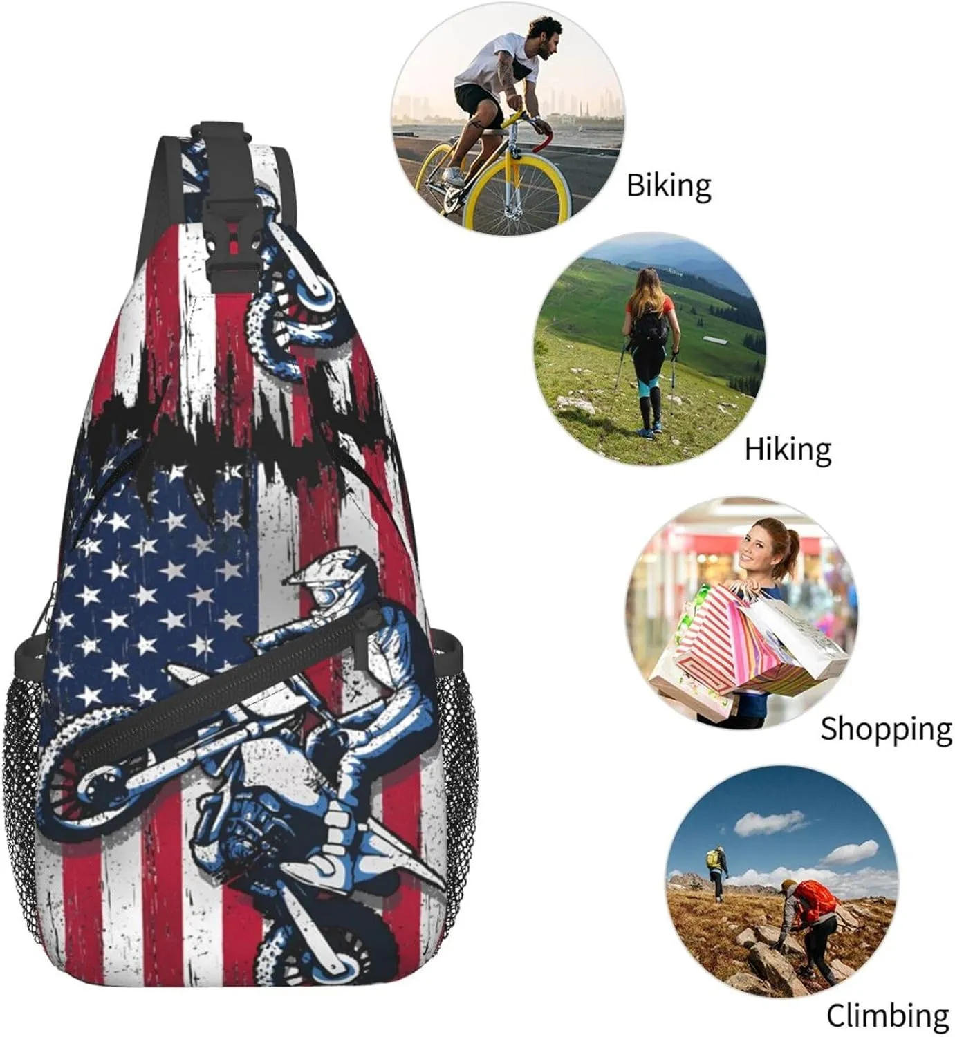Dirt Bike With Red And Black Paint Splash Sling Bag Crossbody Bag Casual Chest Bags Travel Shoulder Backpack
