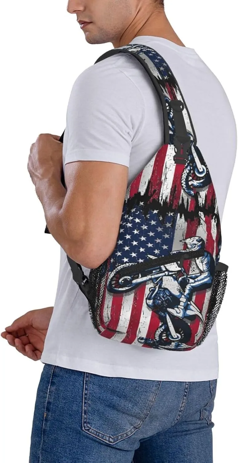 Dirt Bike With Red And Black Paint Splash Sling Bag Crossbody Bag Casual Chest Bags Travel Shoulder Backpack