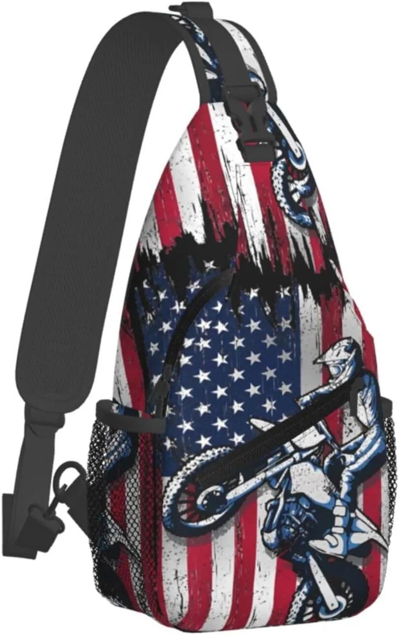 Dirt Bike With Red And Black Paint Splash Sling Bag Crossbody Bag Casual Chest Bags Travel Shoulder Backpack