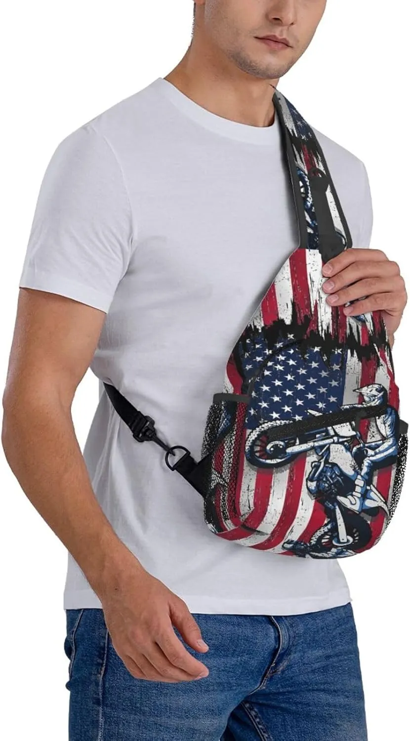 Dirt Bike With Red And Black Paint Splash Sling Bag Crossbody Bag Casual Chest Bags Travel Shoulder Backpack
