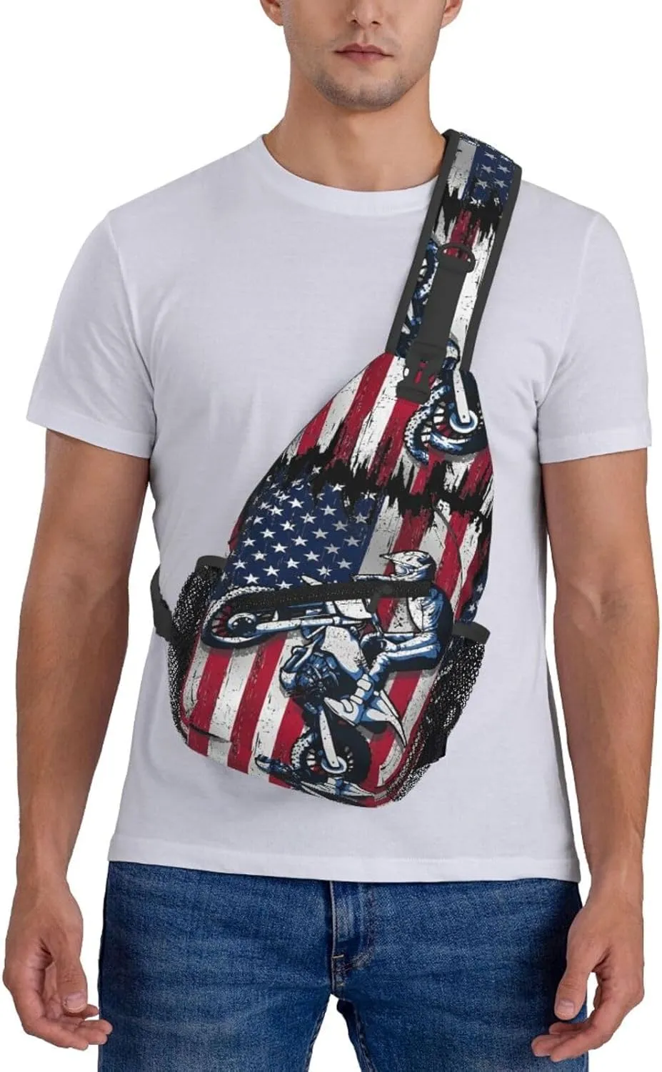 Dirt Bike With Red And Black Paint Splash Sling Bag Crossbody Bag Casual Chest Bags Travel Shoulder Backpack