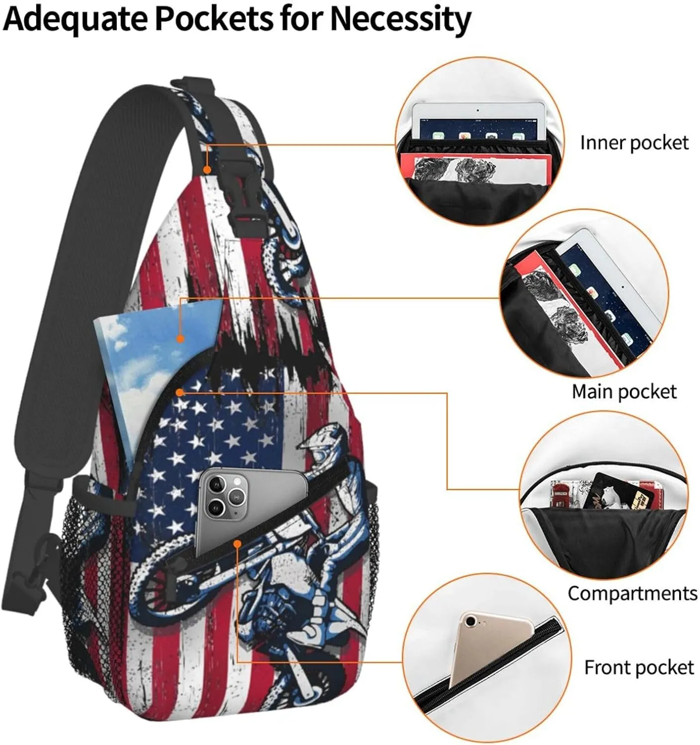 Dirt Bike With Red And Black Paint Splash Sling Bag Crossbody Bag Casual Chest Bags Travel Shoulder Backpack