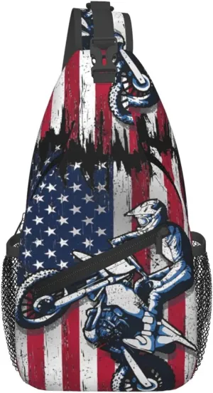 Dirt Bike With Red And Black Paint Splash Sling Bag Crossbody Bag Casual Chest Bags Travel Shoulder Backpack