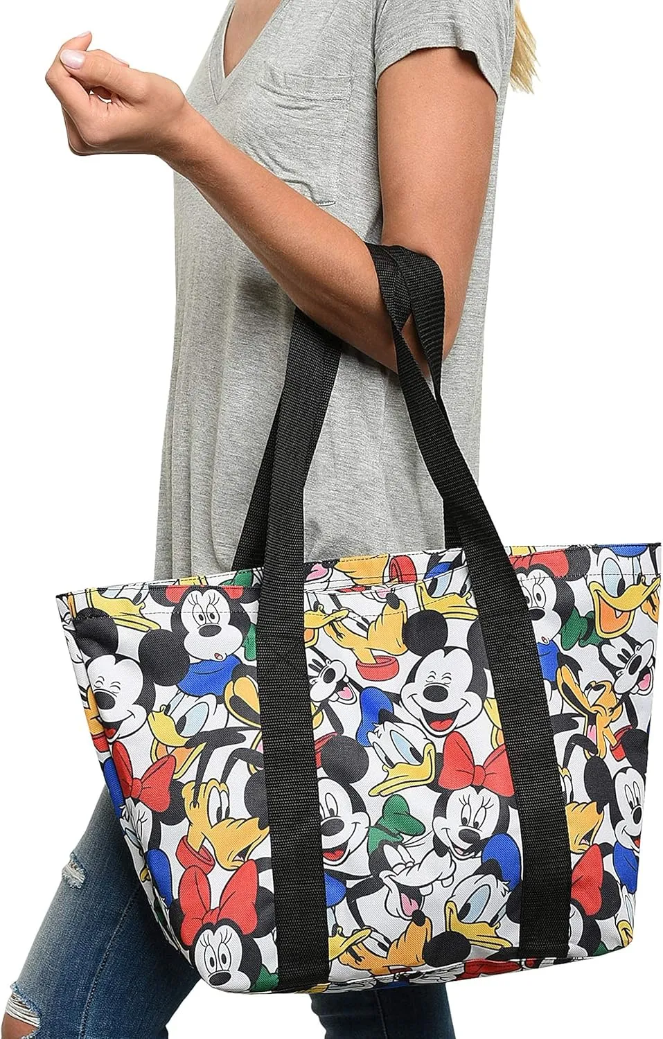 Disney Tote Mickey & Minnie Mouse Icon Print Zipper Travel Bag