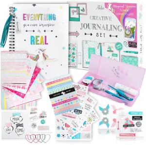 DIY Unicorn Journaling Set/Scrapbook Kit for Girls - Includes Scrapbooking Supplies Plus Augmented Reality Experience (STEM Toys) Use As Kids Planner, Organizer, Diary & Craft Kits
