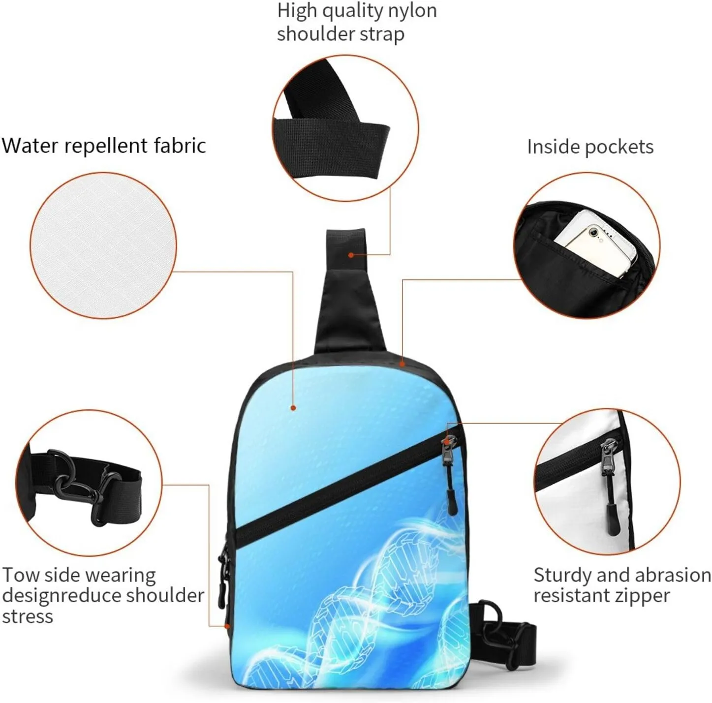 Dna Figures Sling Bag for Men Women, Small Crossbody Sling Backpack Shoulder Chest Bag, Anti Theft Travel Hiking Sports