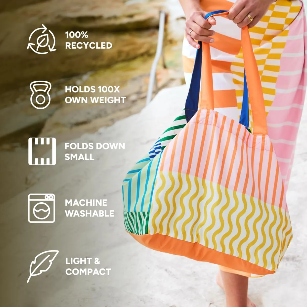 Dock & Bay Everyday Beach Tote Bag - Reusable Carrier Bag for Daily Use - Carries Up to 10kg - 100% Recycled Materials