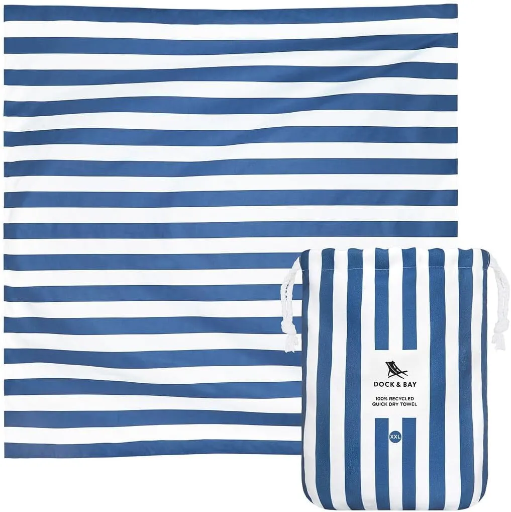 Dock & Bay Quick Drying Towel - for Sports & Gym - Compact, Lightweight - 100% Recycled - Includes Bag - Cabana - Whitsunday Blue, Double Extra Large (180x200cm, 70x78)