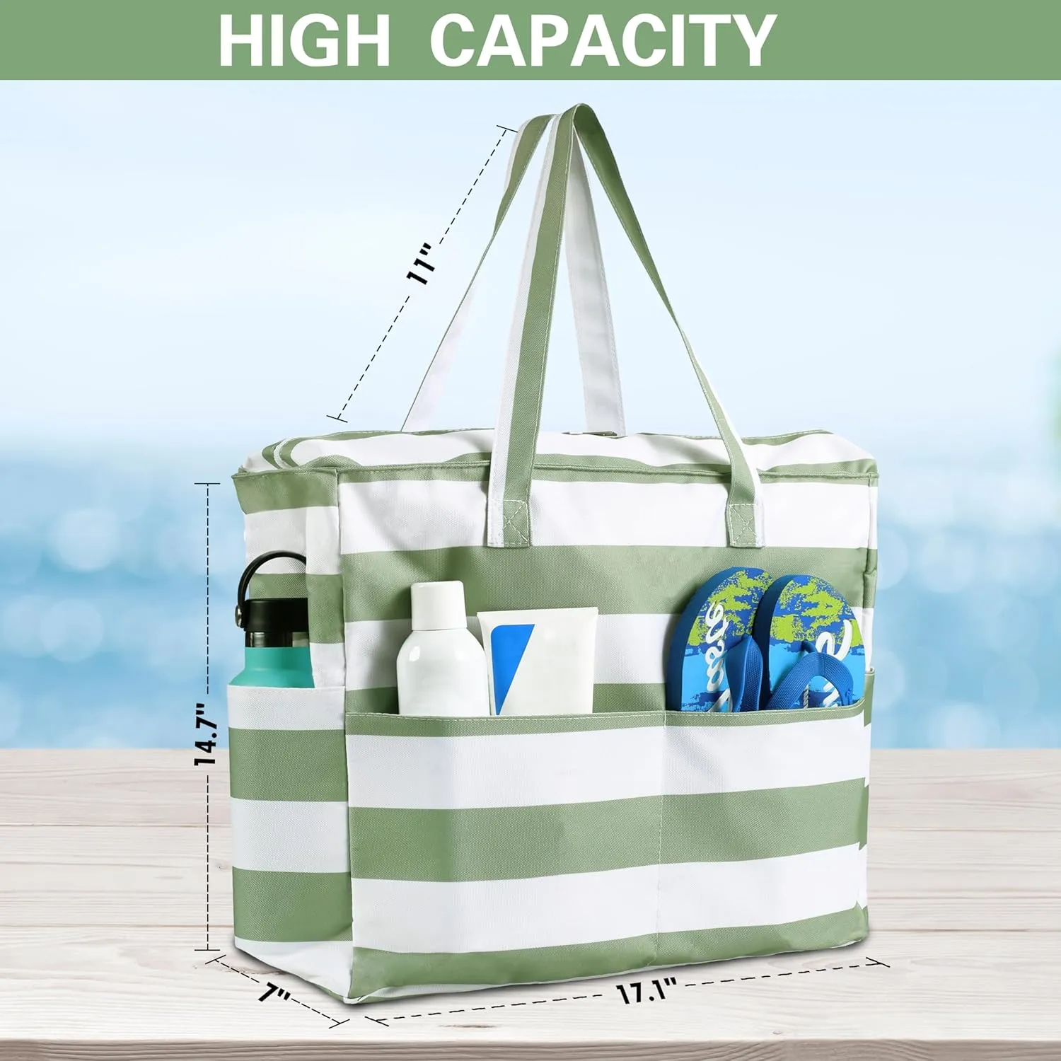 DOFOWORK Beach Bags for Women - Large Beach Bag Tote with Wet Pocket, Waterproof Sandproof with Zipper