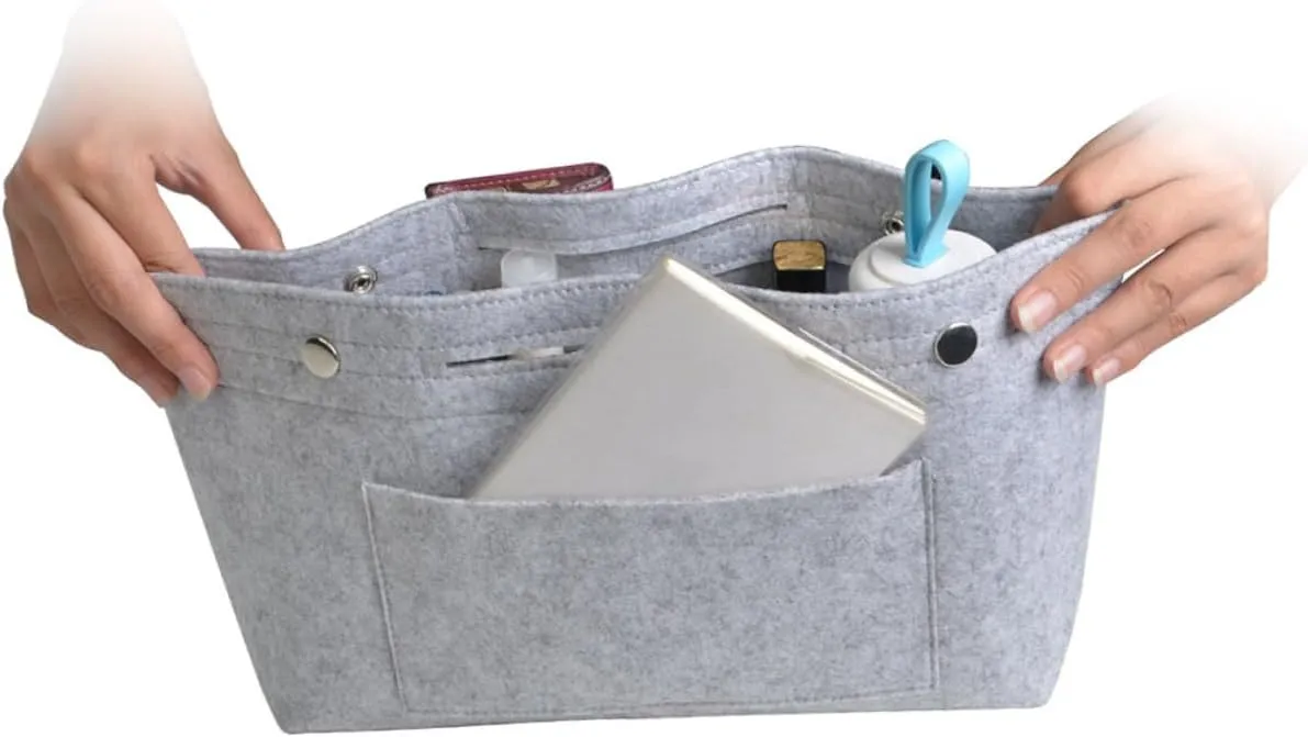 DOITOOL 2 pcs Tote Grey Holdder Toiletry Travel Divider Miss Handbag in for Portable Cosmetic Bag Storage, Greyx2pcs, Size 1x2pcs