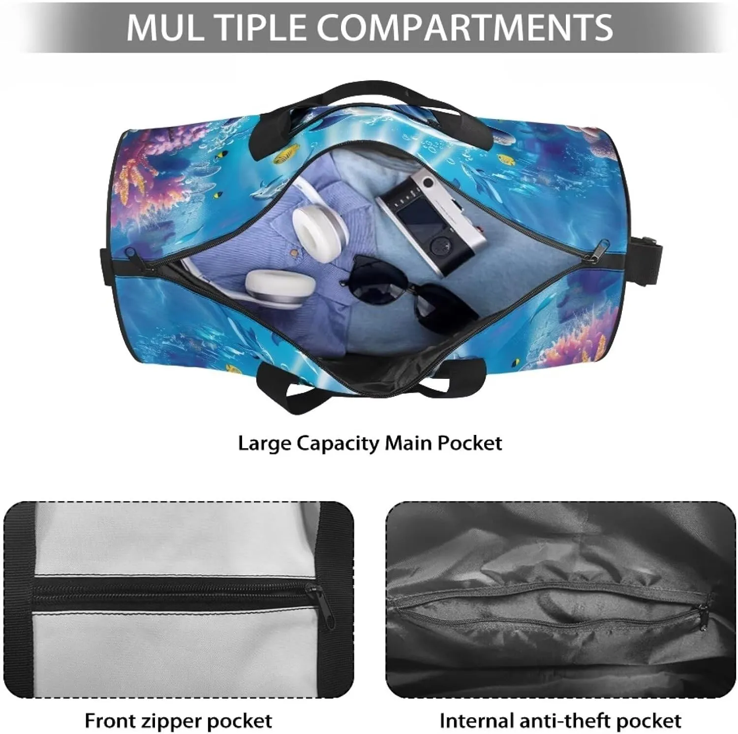 Dolphin Duffle Bag for Women, Sports Duffel Bag for Gym with Adjustable Strap, Overnight Weekender Travel Bag