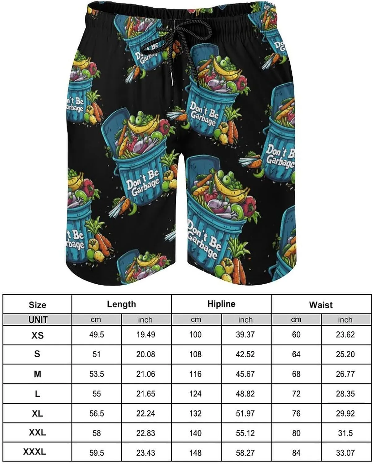 Don't Be Garbage Mens Swim Trunks Beach Shorts Quick Dry Bathing Suits and Mesh Lining