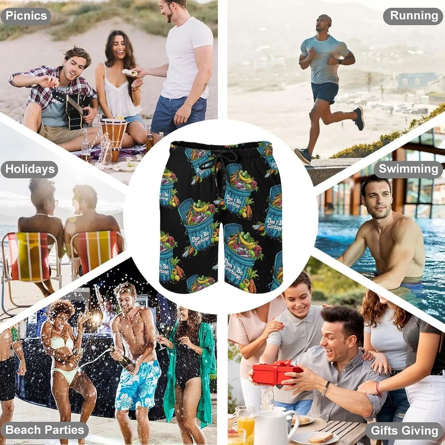 Don't Be Garbage Mens Swim Trunks Beach Shorts Quick Dry Bathing Suits and Mesh Lining