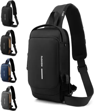 DOTH Carbon Fiber Streamline Anti-theft Sling Bag, USB Charging Sport Sling, Waterproof Shoulder Backpack, Sports Crossbody Bag (Black)