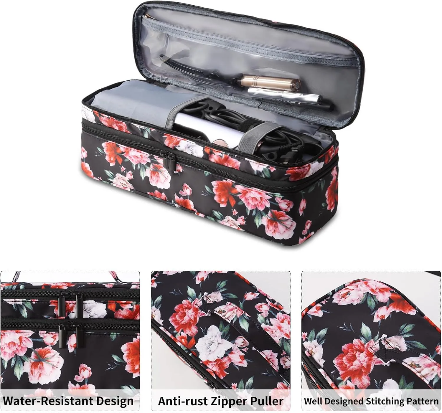 Double-Layer Travel Carrying Case Compatible with Revlon One-Step Hair Dryer Brush/Volumizer/Styler/Shark FlexStyle Attachment Portable Storage Organizer Hair Tools Travel Bag (Bag Only)