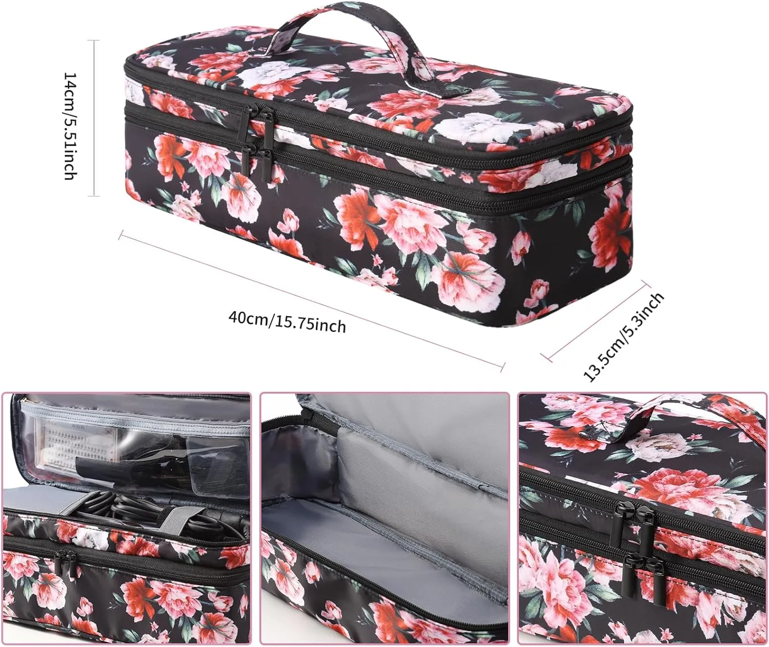 Double-Layer Travel Carrying Case Compatible with Revlon One-Step Hair Dryer Brush/Volumizer/Styler/Shark FlexStyle Attachment Portable Storage Organizer Hair Tools Travel Bag (Bag Only)