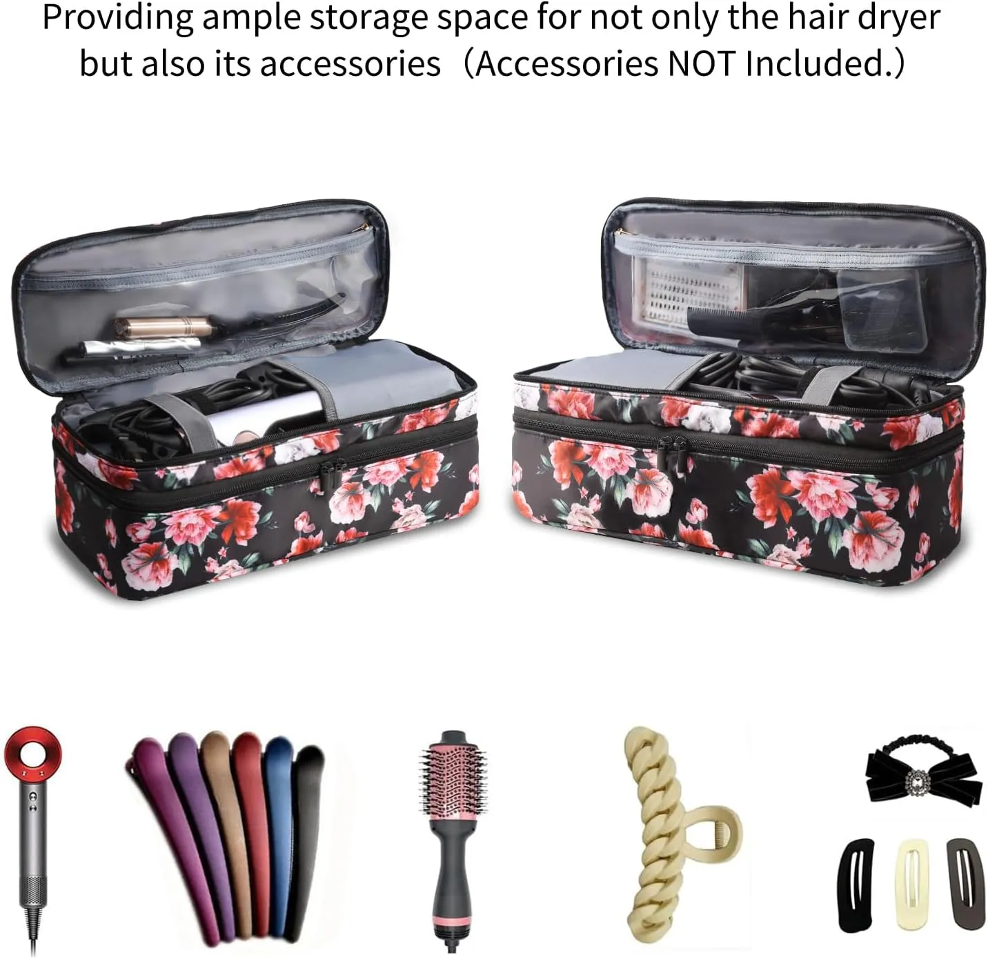 Double-Layer Travel Carrying Case Compatible with Revlon One-Step Hair Dryer Brush/Volumizer/Styler/Shark FlexStyle Attachment Portable Storage Organizer Hair Tools Travel Bag (Bag Only)