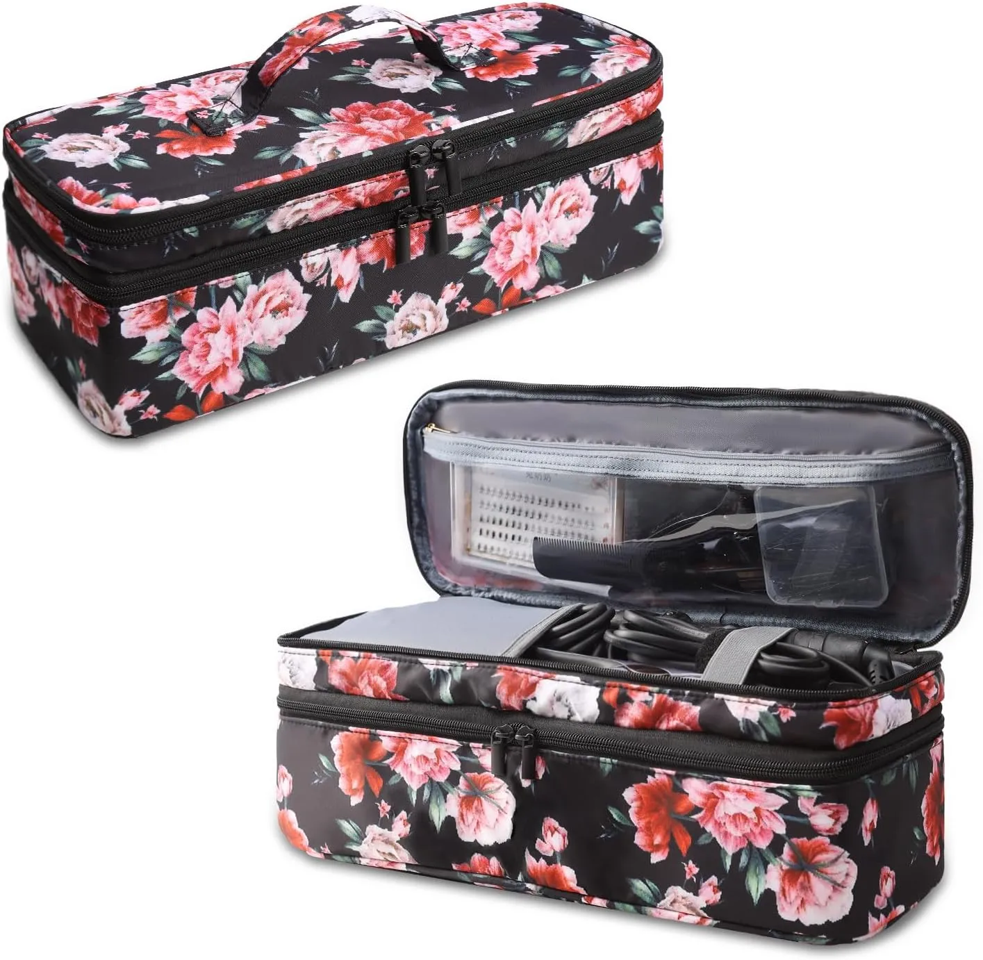 Double-Layer Travel Carrying Case Compatible with Revlon One-Step Hair Dryer Brush/Volumizer/Styler/Shark FlexStyle Attachment Portable Storage Organizer Hair Tools Travel Bag (Bag Only)