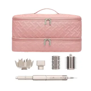 Double-Layer Travel Carrying Case for Revlon One-Step Hair Dryer Brush/Volumizer Styler Shark FlexStyle Attachment Portable Storage Organizer Bag Hair Tools Travel Bag (Pink)