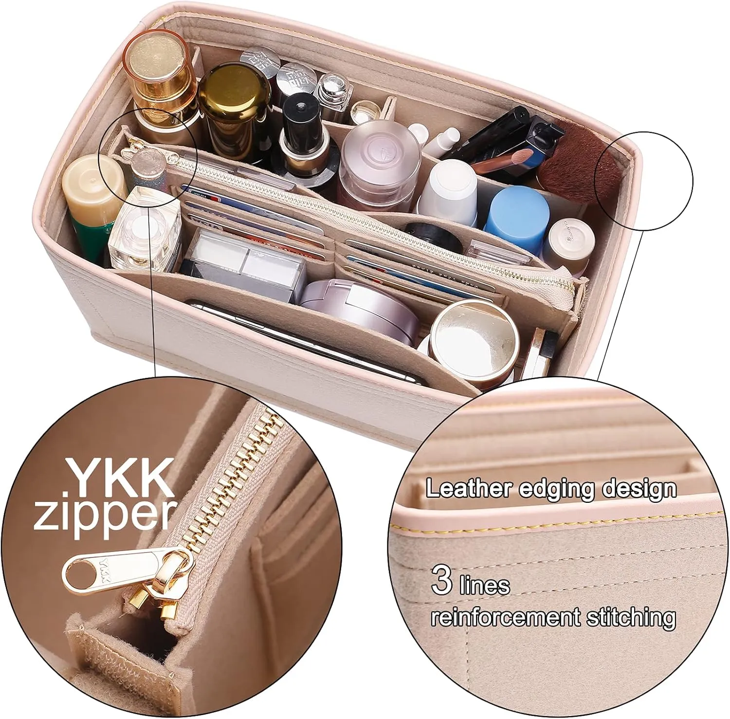 Doxo Purse Organizer Insert for Handbags & Base Shaper Combination,Tote Bag Organizer Insert with 6 Sizes,Compatible with LV Speedy & Neverfull ON THE GO and More (L-Beige)