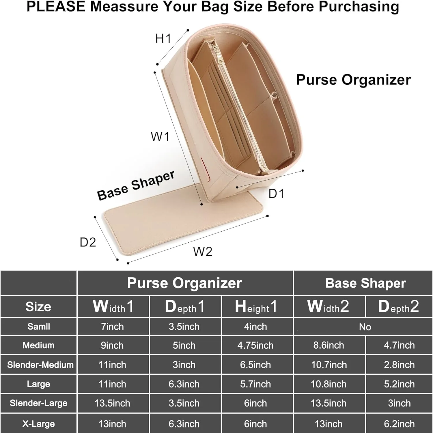 Doxo Purse Organizer Insert for Handbags & Base Shaper Combination,Tote Bag Organizer Insert with 6 Sizes,Compatible with LV Speedy & Neverfull ON THE GO and More (L-Beige)