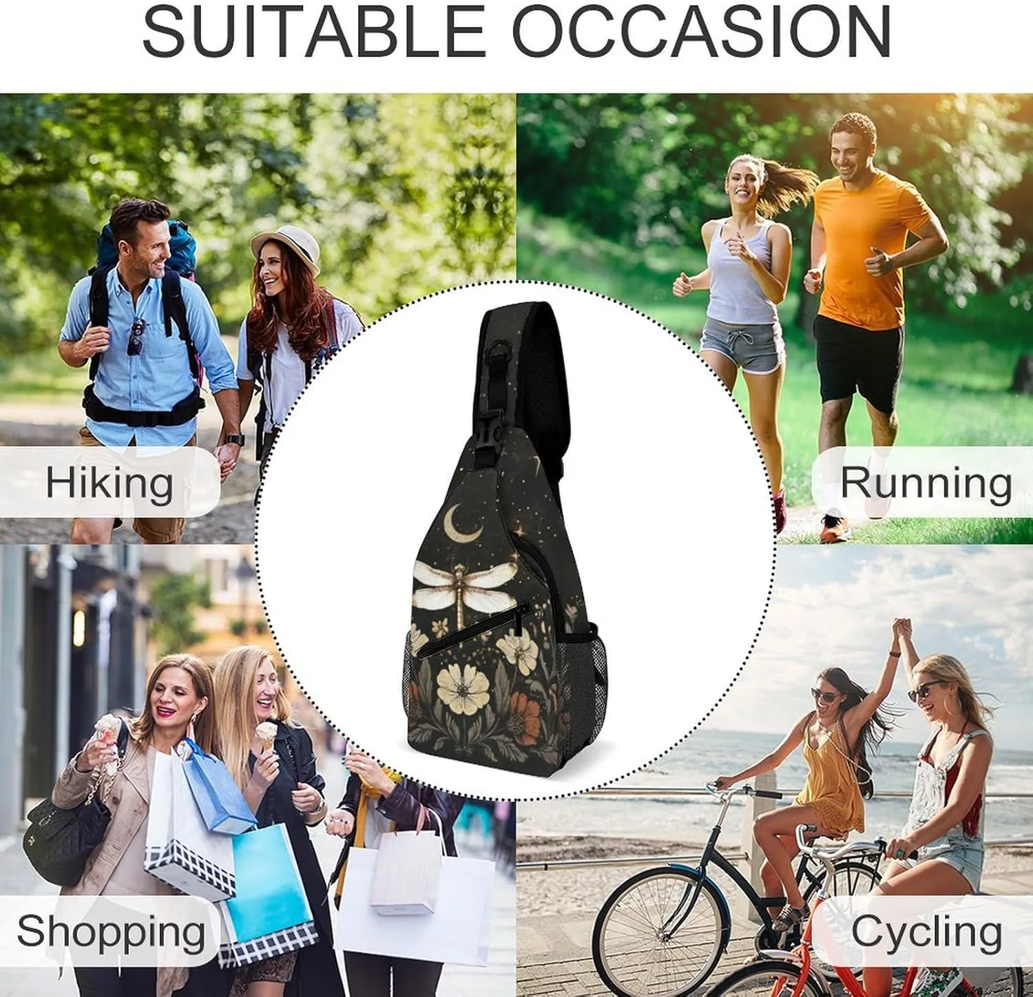 Dragonfly Sling Bag Vintage Sling Backpack Crossbody Bag for Men Women Casual Shoulder Daypack Anti Theft Purse Crossbody Fanny Pack Travel Hiking Gym Sports