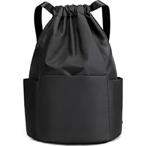 Drasry Drawstring Backpack Resistant String Bag Swimming Gym Sports with Compartment Side Mesh Pockets for Women Men