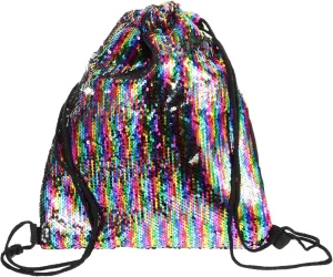Drawstring Backpack - Sparkling Sequin Shoulder Bag, Glitter Gym Bag with Mesh Pocket, Waterproof Sport Backpack for Swimming, Yoga, Travel & Storage 17 x 14 inch