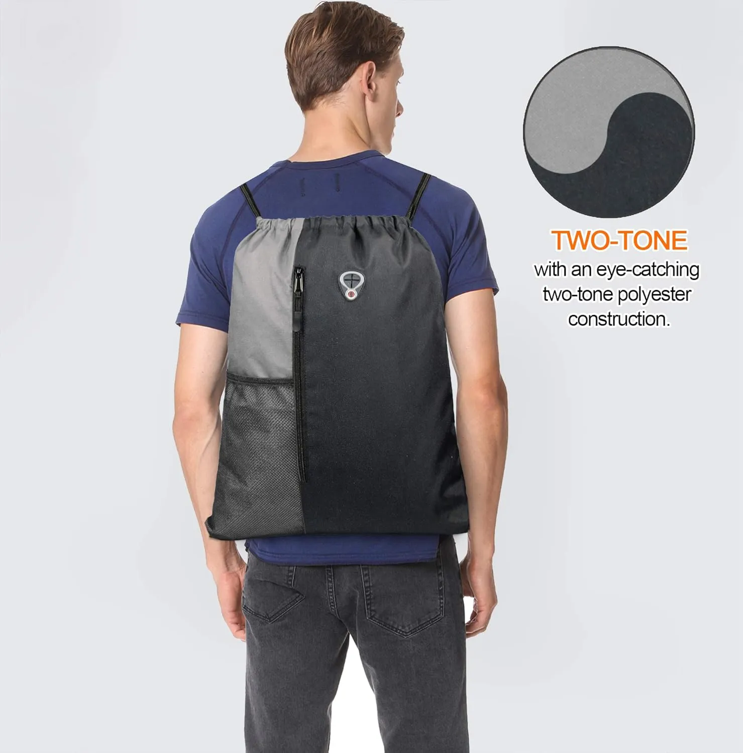 Drawstring Backpack Sports Gym Bag for Women Men Large Size With Two Zipper Pockets and Water Bottle Mesh Pockets