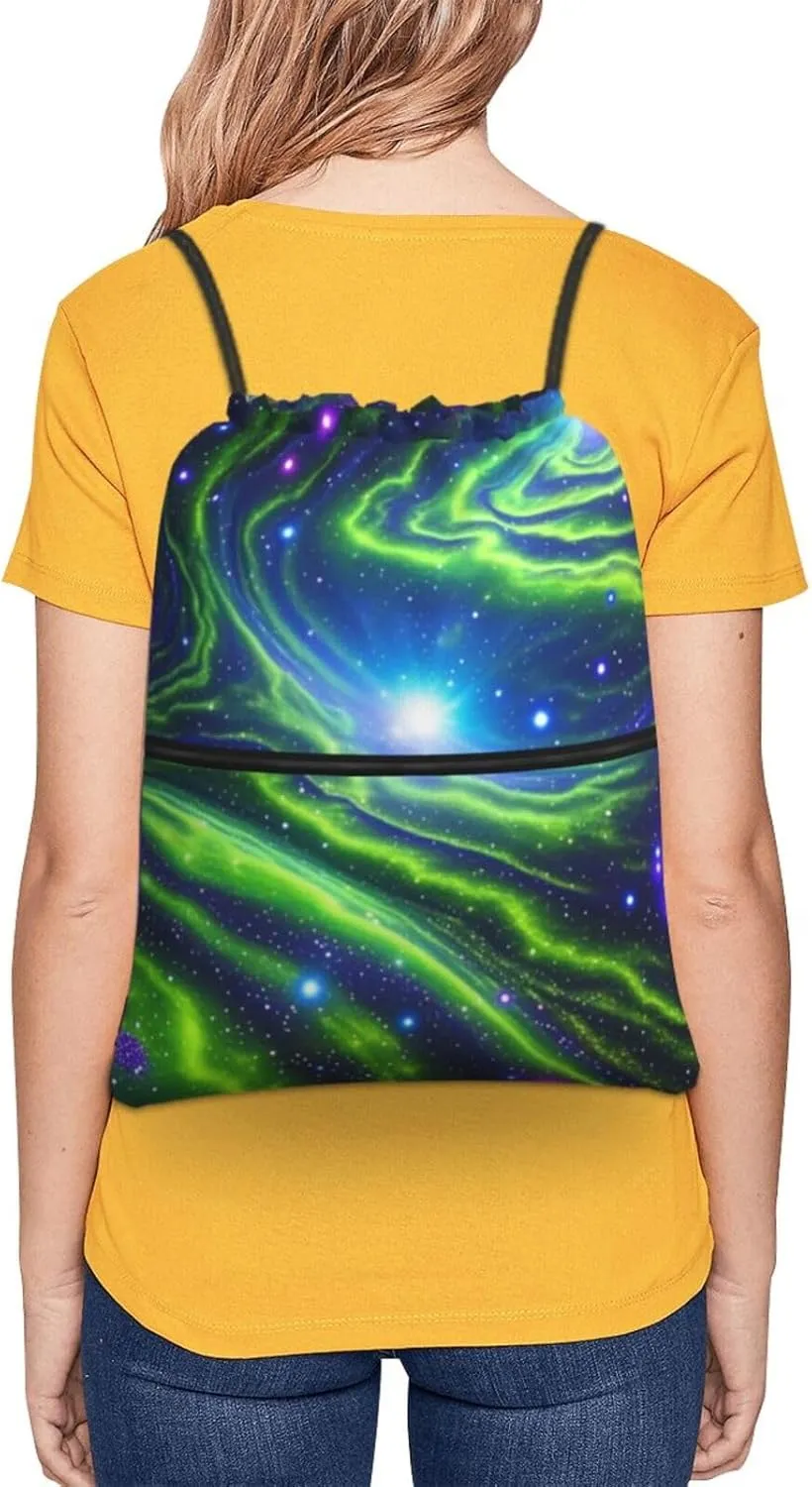 Drawstring Backpack Sports Gym Bags Green Blue Purple Galaxy Drawstring Bags for Men Women Beach Bag String Bag