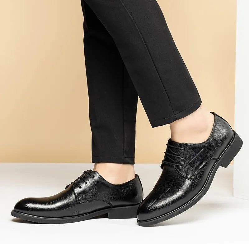 Dress Formal Shoes for Mens Classic Lace Up Office Round Toe Italian Leather Slip Resistant Block Heel Anti-Slip Rubber Sole Business