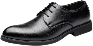 Dress Formal Shoes for Mens Classic Lace Up Office Round Toe Italian Leather Slip Resistant Block Heel Anti-Slip Rubber Sole Business