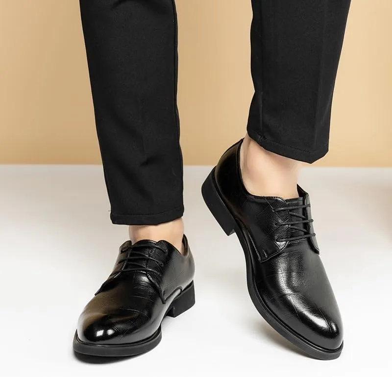 Dress Formal Shoes for Mens Classic Lace Up Office Round Toe Italian Leather Slip Resistant Block Heel Anti-Slip Rubber Sole Business