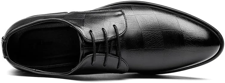 Dress Formal Shoes for Mens Classic Lace Up Office Round Toe Italian Leather Slip Resistant Block Heel Anti-Slip Rubber Sole Business