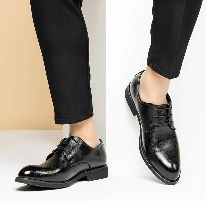 Dress Formal Shoes for Mens Classic Lace Up Office Round Toe Italian Leather Slip Resistant Block Heel Anti-Slip Rubber Sole Business