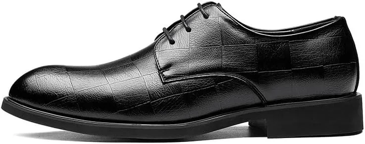 Dress Formal Shoes for Mens Classic Lace Up Office Round Toe Italian Leather Slip Resistant Block Heel Anti-Slip Rubber Sole Business