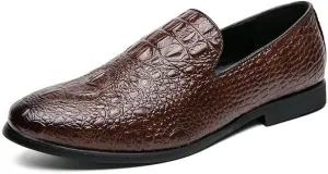 Dress Oxford Shoes for Men Slip On Round Burnished Toe Vegan Leather Crocodile Print Resistant Non Slip Block Heel Anti-Slip Working