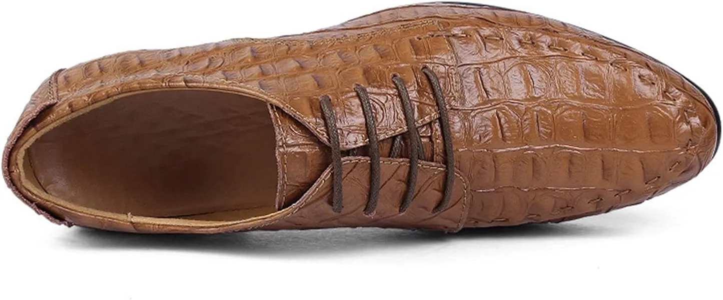 Dress Shoes for Men Lace Up Crocodile Embossed Apron Toe Derby Shoes Leather Rubber Sole Resistant Non Slip Block Heel Low Top Party (Color : Light Brown, Size : 10)