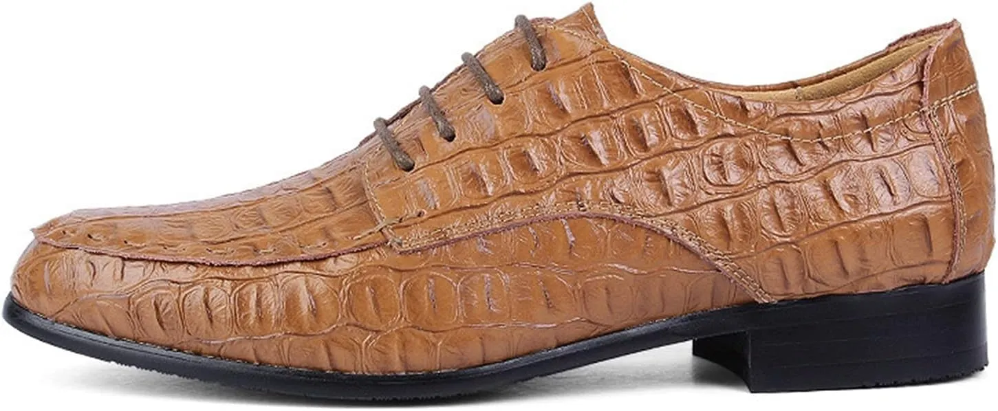 Dress Shoes for Men Lace Up Crocodile Embossed Apron Toe Derby Shoes Leather Rubber Sole Resistant Non Slip Block Heel Low Top Party (Color : Light Brown, Size : 10)