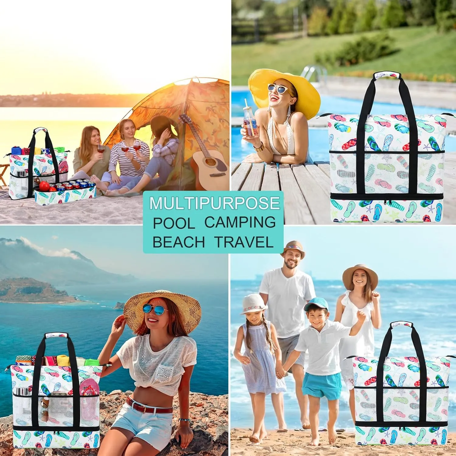 DSIUE Beach Bags with Cooler - Waterproof Sandproof Tote for Women - Large Pool Gym Travel Bag