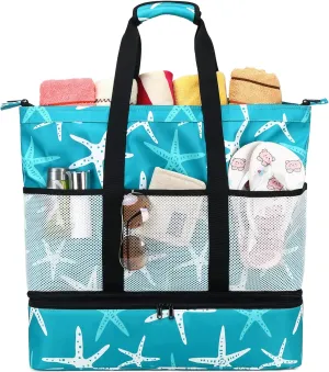 DSIUE Beach Bags with Cooler - Waterproof Sandproof Tote for Women - Large Pool Gym Travel Bag