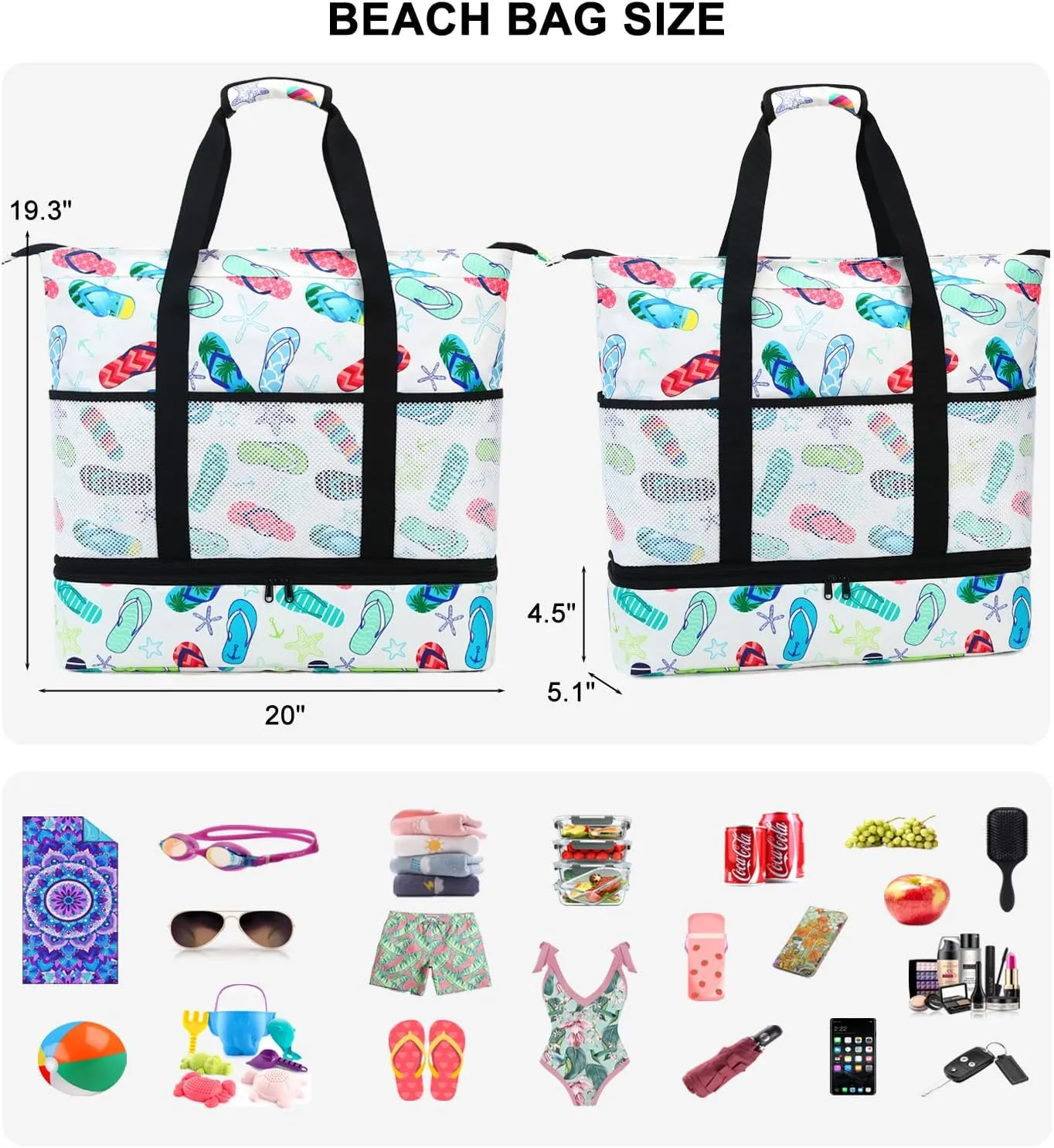 DSIUE Beach Bags with Cooler - Waterproof Sandproof Tote for Women - Large Pool Gym Travel Bag