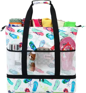 DSIUE Beach Bags with Cooler - Waterproof Sandproof Tote for Women - Large Pool Gym Travel Bag