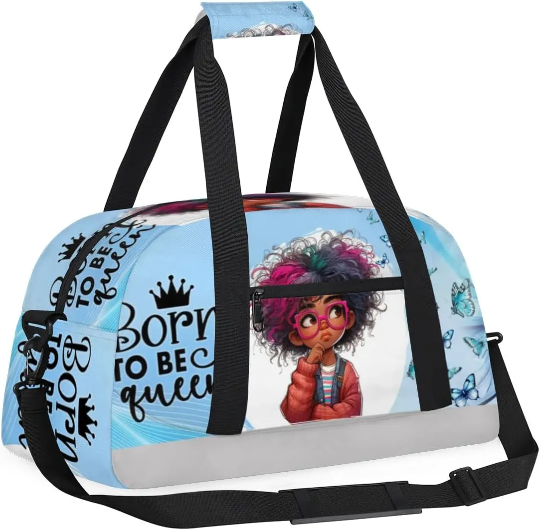 Duffle Bag African Girl Butterfly Glasses PersonalizedGym Bag Travel Bag Luggage Bag Waterproof Lightweight Sports for Dance Gymnastics Cheers Soccer Wrestling Hospital, for Weekender Overnight