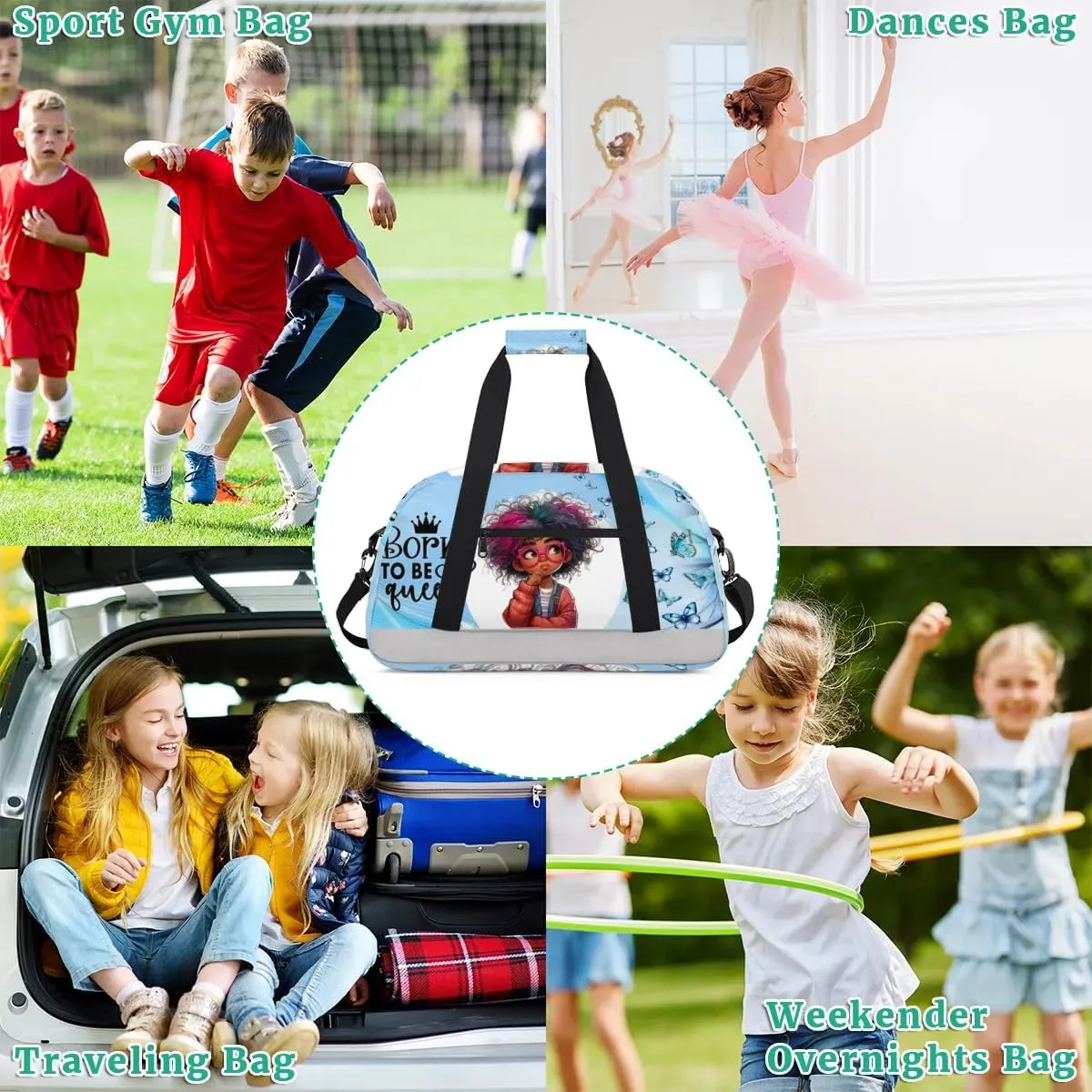 Duffle Bag African Girl Butterfly Glasses PersonalizedGym Bag Travel Bag Luggage Bag Waterproof Lightweight Sports for Dance Gymnastics Cheers Soccer Wrestling Hospital, for Weekender Overnight